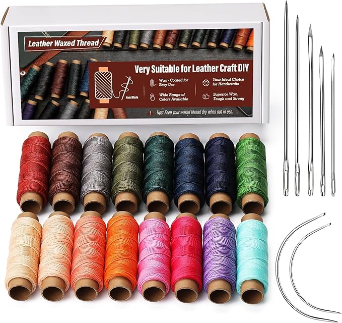 0.8 mm Leather Sewing Thread, 16 Colors 32 Yards Waxed Thread, Round Waxed Thread,Wax String for Bracelet Making, Sewing Stitching, Bookbinding, Braiding, Beading