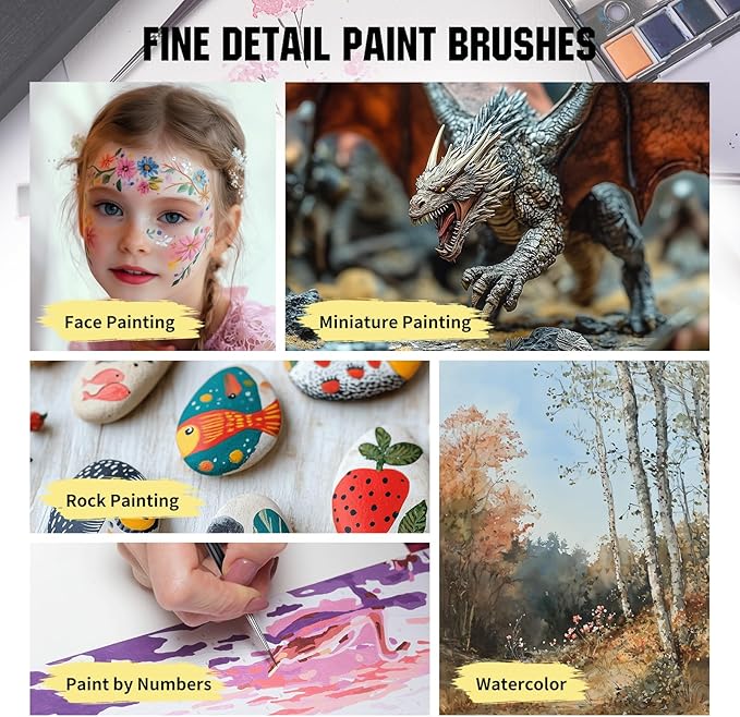 Kolinsky Sable Brushes Miniature 5PCS Professional Fine Detail Micro Artist Paint Brush Set for Watercolor, Acrylic, Oil, Model, Paint by Numbers