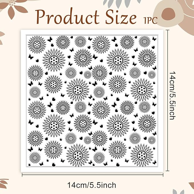 CHGCRAFT Sunflowers Polymer Clay Texture Sheets Butterfly Silicone Texture Stamp Love Heart Clay Texture Mat Modeling Pattern Pad Texture Sheets for Jewelry and Clay Earrings Tools, 5.5x5.5 inch