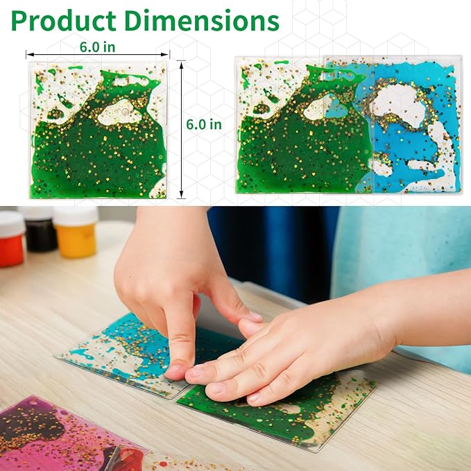 LONGKING 2-Pack Liquid Tiles for Kids, Soft Gel Liquid Sensory Toys for Autistic Children, Sensory Mats, Sensory Toys for Toddlers 3-4