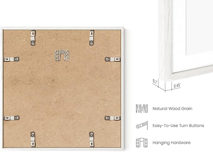 HAUS AND HUES Solid Oak Wood 12”x12” Picture Frames Matted to 8”x8” Set of 4-12x12 White Square Frames, White Wood Picture Frames, White Picture Frames for Wall, 12 x 12 Frames, Square Picture Frames
