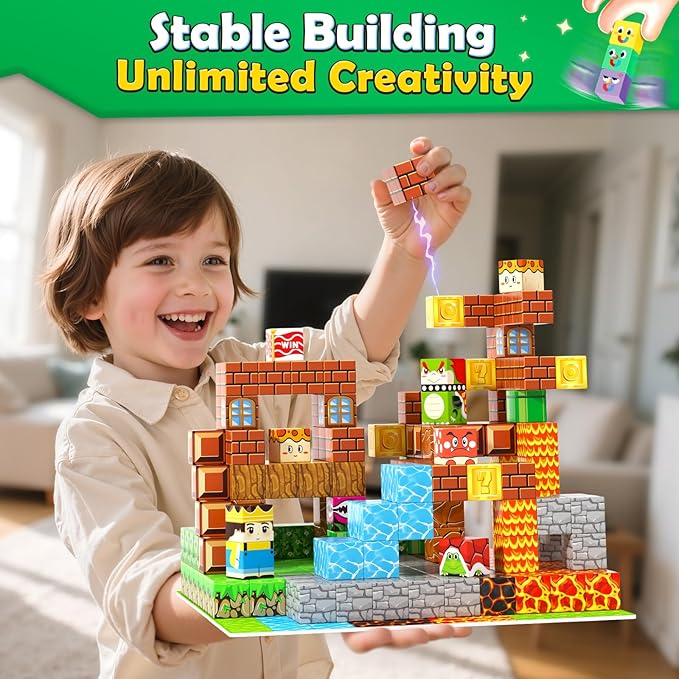 Magnetic Blocks - 150PCS Magnetic Board Building Toys for Boys Age 3-5 4-8 8-12, Kids Toys Build Mine Magnet World & Birthday Gifts for Kids Ages 3-12