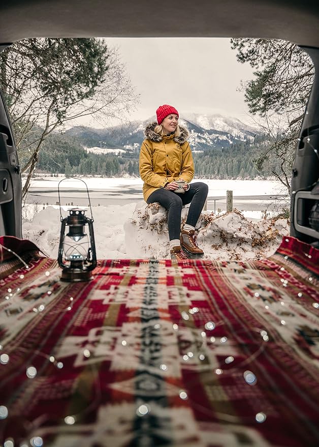 Inca Aztec Throw, Queen, King Blanket | Southwest Indian Navajo Boho Style | Native Cover for Camping, Bedding, Couch, Vanlife | Faux Alpaca, Lightweight, Hypoallergenic (Vinincunca Maroon, Queen)