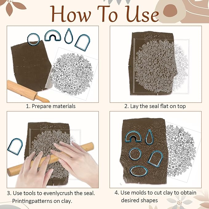 CHGCRAFT Flower Pile Polymer Clay Texture Sheets Flowers Silicone Texture Stamp Clay Texture Mat Modeling Pattern Pad Texture Sheets for Jewelry and Clay Earrings Tools, 5.5x5.5 inch