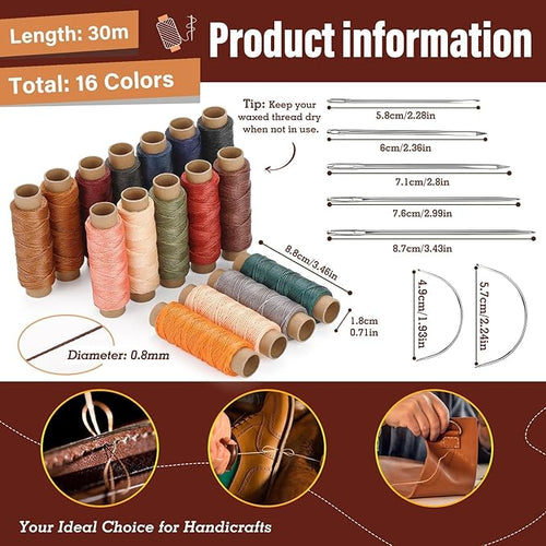 0.8 mm Leather Sewing Thread, 16 Colors 32 Yards Waxed Thread, Round Waxed Thread, Wax String for Bracelet Making, Sewing Stitching, Bookbinding, Braiding