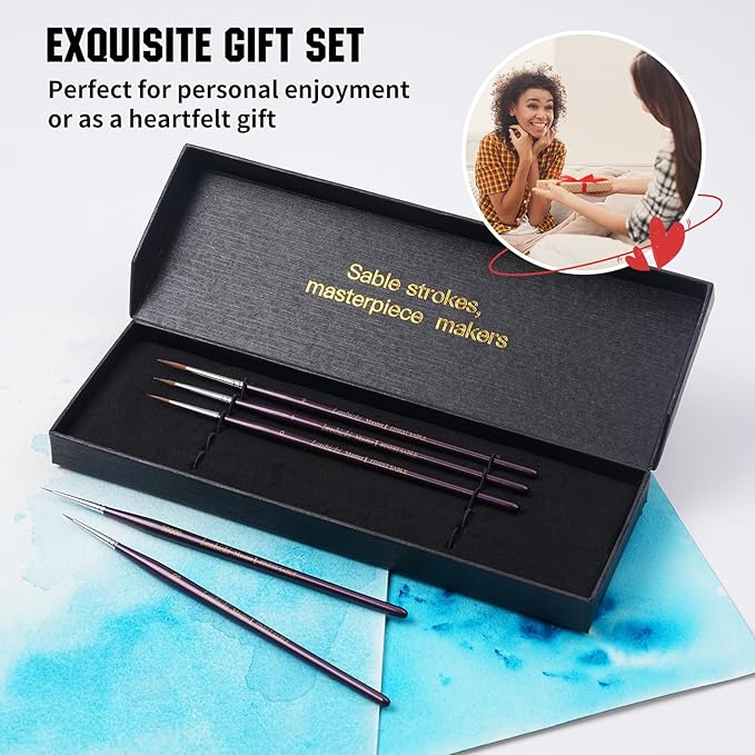 Kolinsky Sable Brushes Miniature 5PCS Professional Fine Detail Micro Artist Paint Brush Set for Watercolor, Acrylic, Oil, Model, Paint by Numbers