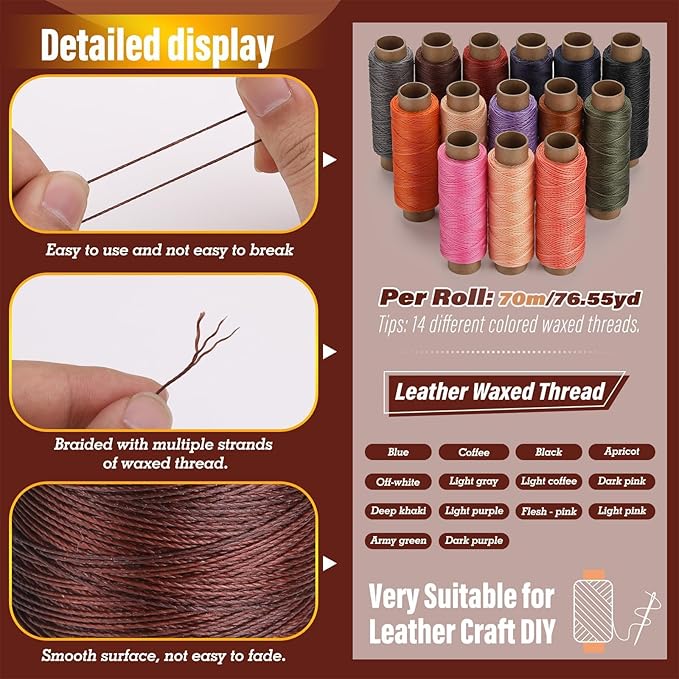 0.8 mm Leather Sewing Thread, 16 Colors 32 Yards Waxed Thread, Round Waxed Thread,Wax String for Bracelet Making, Sewing Stitching, Braiding, Beading, Bookbinding