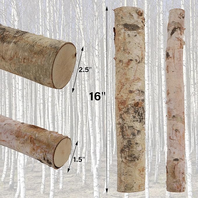 12 Pcs 16" Large White Birch Logs for Faux Fireplace Filler Decorative, Unfinished Wood for DIY Crafts, Wood Branches for Outdoor Indoor Electric Mock Fireplace, Firebowl, Fire Pits