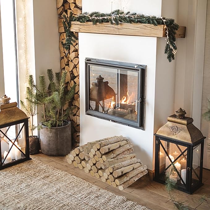 12 Pcs 16" Large White Birch Logs for Faux Fireplace Filler Decorative, Unfinished Wood for DIY Crafts, Wood Branches for Outdoor Indoor Electric Mock Fireplace, Firebowl, Fire Pits