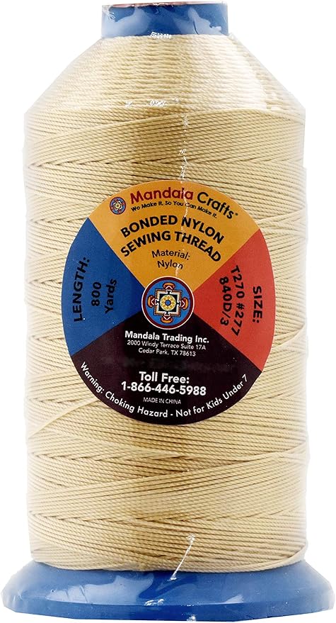 Mandala Crafts Bonded Nylon Thread Tan Heavy Duty Sewing Threads - 800 YDs Size 277 840D T270 Tex 270 Thread for Leather Jeans Weaving Outdoor Marine Upholstery Threads