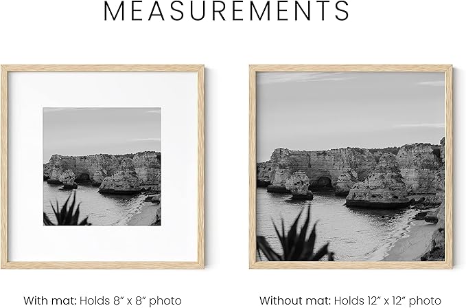 HAUS AND HUES Solid Oak Wood 12”x12” Picture Frames Matted to 8”x8” Set of 6 - Photo Gallery Wall Frames 12x12, Wood Picture Frames with Mat, 12x12 Gallery Wall Set (Beige Oak Frames)