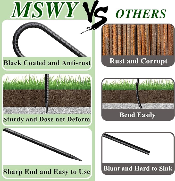 12 Inch Rebar Stakes 50 Pack J Hook Ground Stakes Heavy Duty Chain Link Fence Stakes Galvanized Anchors Metal Tent Stakes for Wire Fencing Concrete Forming Trampolines Camping Canopies Shed Swing