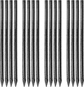 16 inches Ground Rebar Stakes (16 pcs) Heavy Duty Metal Spikes for Concrete Timber Garden Plant, Long Straight Steel Stakes for Tent, 3/8" Thickness Ground Anchors with Chisel Point End, Black