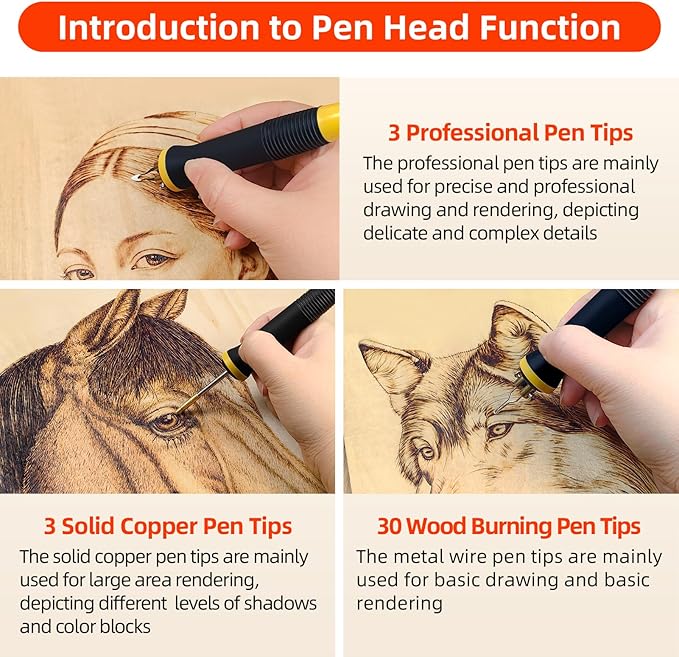 Wood Burning Tool, Wood Burner kit Pen 200~750℃, Wood Burning kit with Digital Thermometer Temperature Adjustable Temperature, 2 pyrographic Wood Burning pens, 36 Wood Burning Pen Tips