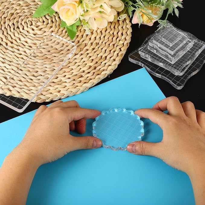 PATIKIL Acrylic Stamp Block, 3 Pack Stamping Block Rectangular Shape with Lines Decorative Mounting Blocks Set for Scrapbooking DIY Crafts Card Making, 5.9x2.4