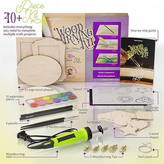 Craft Culture Beginners Wood Burning Kit for Kids and Teenage Boys & Girls Gifts for Boy or Girl Craft Projects Birthday Gift Idea for Older Children Teen Woodburning DIY Hobby Kits Art Activities