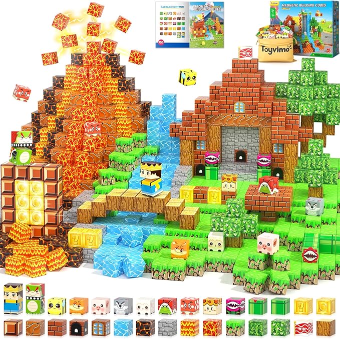 Magnetic Blocks - 150PCS Magnetic Board Building Toys for Boys Age 3-5 4-8 8-12, Kids Toys Build Mine Magnet World & Birthday Gifts for Kids Ages 3-12