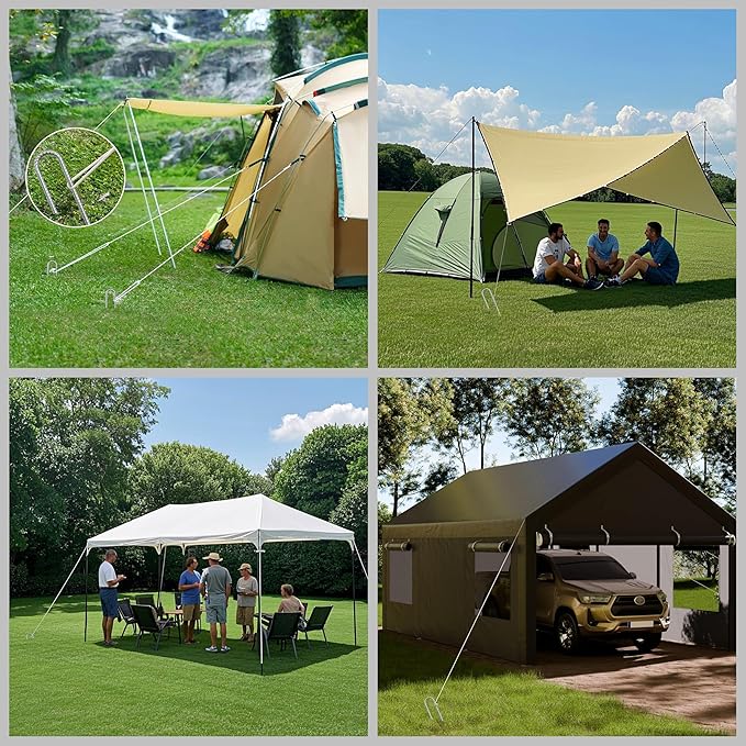 VVOKGO Rebar-Stakes-12-Inch J Hook Galvanized Tent Stakes Heavy Duty, 20-Pack Ground Chain Link Fence Anchors with Chisel Point End for Bounce House, Camping Tents, Outdoor Inflatables Decorations