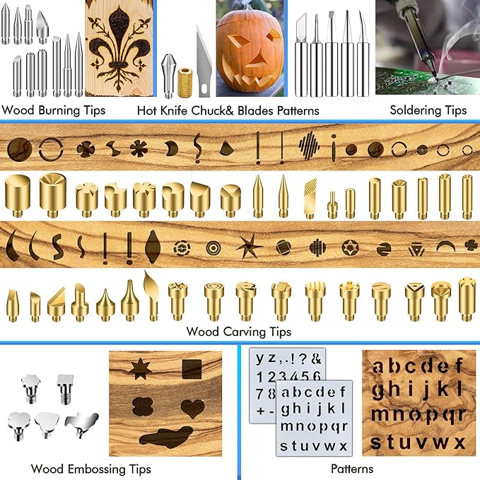 137PCS Wood burning Kit, DIY Creative Tool Set Soldering Woodburning Pen with Adjustable Temperature and Wood Piece for Embossing Carving Tips