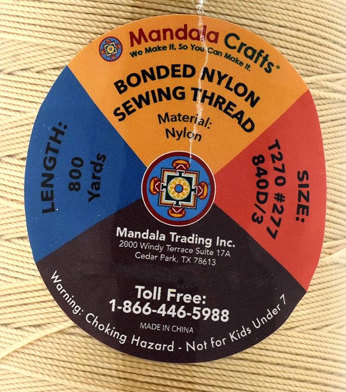 Mandala Crafts Bonded Nylon Thread Tan Heavy Duty Sewing Threads - 800 YDs Size 277 840D T270 Tex 270 Thread for Leather Jeans Weaving Outdoor Marine Upholstery Threads