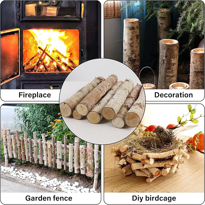 12 Pcs 16" Large White Birch Logs for Faux Fireplace Filler Decorative, Unfinished Wood for DIY Crafts, Wood Branches for Outdoor Indoor Electric Mock Fireplace, Firebowl, Fire Pits