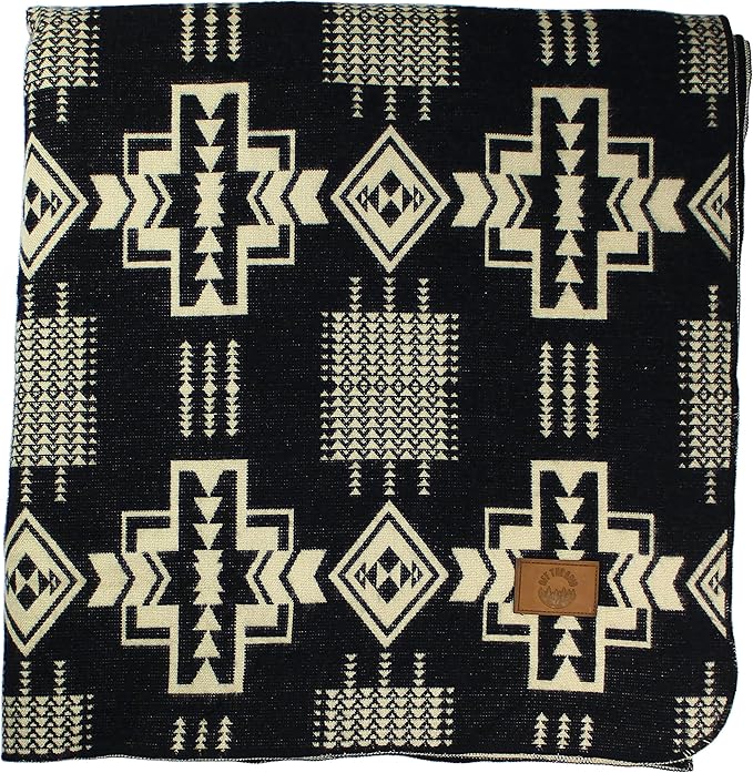 Inca Aztec Throw, Queen, King Blanket | Southwest Indian Navajo Boho Style | Native Cover for Camping, Bedding, Couch, Vanlife | Faux Alpaca, Lightweight, Hypoallergenic (Obsidian Black, Throw)