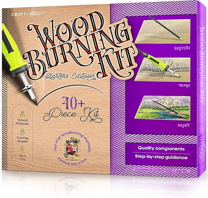 Craft Culture Beginners Wood Burning Kit for Kids and Teenage Boys & Girls Gifts for Boy or Girl Craft Projects Birthday Gift Idea for Older Children Teen Woodburning DIY Hobby Kits Art Activities