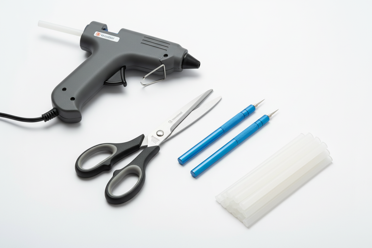 Crafting Tools

Multi-Purpose Scissors & Cutting Tools
Durable, precision-crafted scissors for paper, fabric, and other crafting materials. Includes specialty cutting tools for intricate designs and DIY projects.

Glue Gun & Adhesives
Reliable, fast-heating glue gun with refill sticks for all types of crafting. Perfect for scrapbooking, home décor projects, and repairs. (make it real photo)