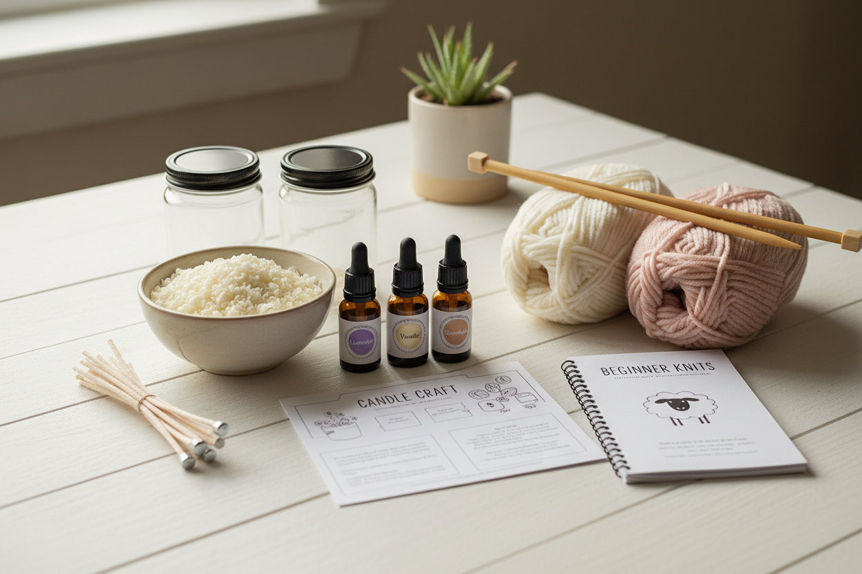 DIY Kits & Projects

DIY Candle Making Kit
Create beautiful, scented candles at home with this all-in-one kit. Includes wax, wicks, fragrance oils, and easy-to-follow instructions for a fun, stress-free crafting experience.

Knitting Starter Kit
Everything a beginner needs to start knitting: high-quality yarn, needles, and an instruction booklet to make your first scarves, hats, or cozy home items. (make it real photo)