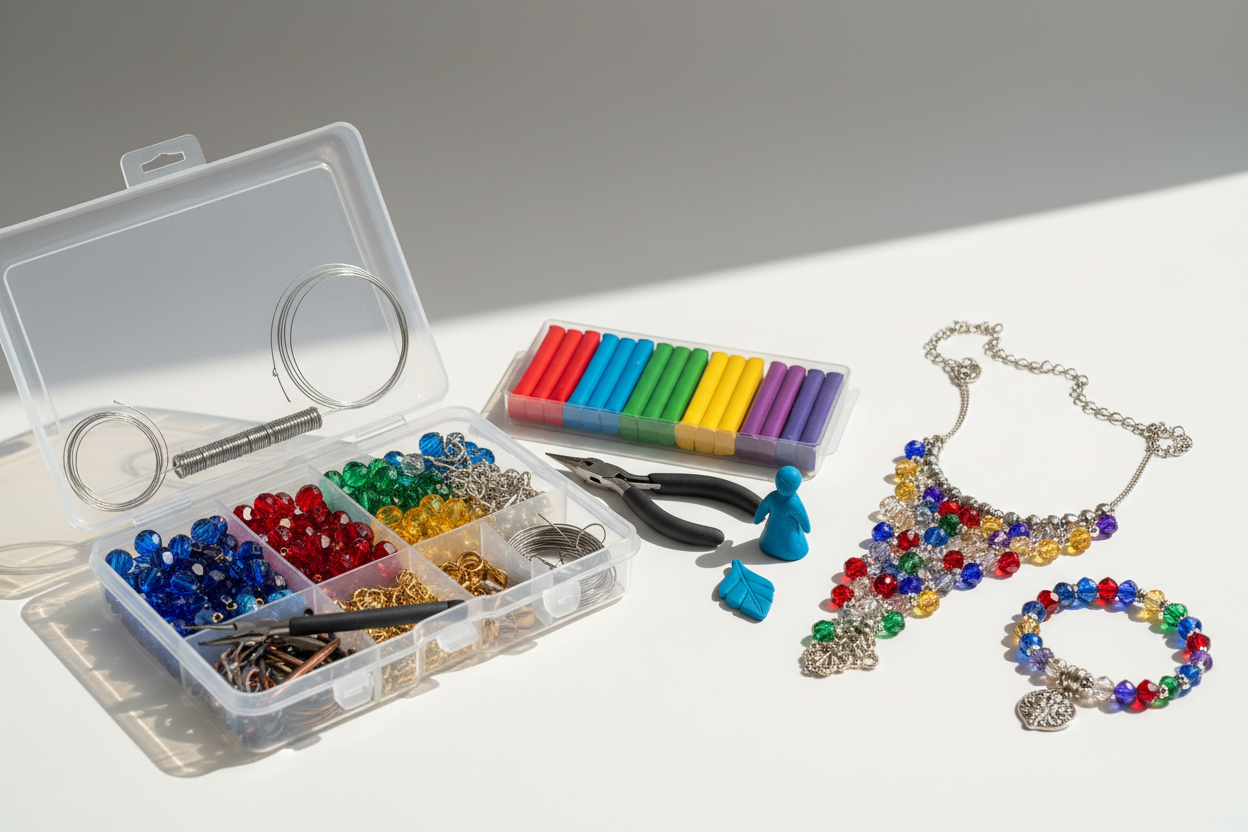 Hobby Essentials

Bead & Jewelry Making Set
Design your own necklaces, bracelets, and earrings. Comes with a variety of beads, threads, clasps, and tools to create stunning handmade jewelry.

Modeling Clay Pack
Soft, colorful clay perfect for kids, hobbyists, or detailed miniature projects. Easy to mold, air-dry, and paint once hardened. (make it real photo)